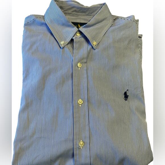 Polo Ralph Lauren Mens Large Blue & White Striped Long Sleeve Button Down Shirt - Picture 1 of 7